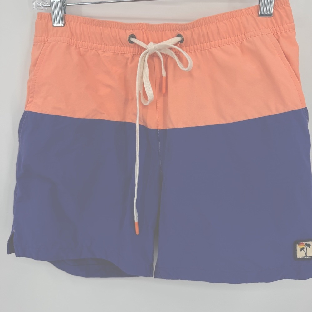 Marine Layer Laird Color Block Swim Shorts Mens Sz S Peach Blue 5" Beach Resort
